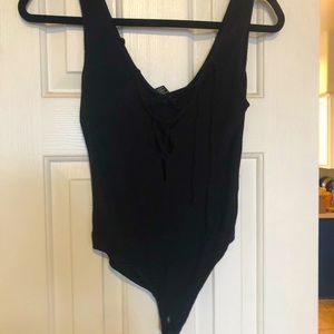 Lace up front black bodysuit